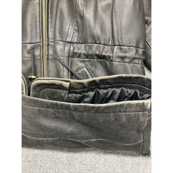 Valerie Steven’s Lamb Leather Jacket Women’s Size Medium Black Full Zip Hooded - Picture 9 of 14